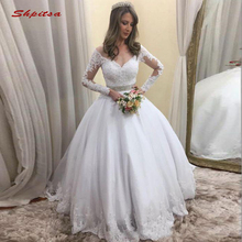 Long Sleeve Lace Wedding Dresses Ball Gown Turkey Plus Size Bride Bridal Weding Weeding Dresses Wedding Gowns 2019 2024 - buy cheap