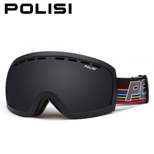 POLISI зимние лыжные сноубордические очки, ветрозащитные очки для снегохода, уличные очки с защитой от ультрафиолета, двухслойные противотуманные серые линзы, очки 2024 - купить недорого