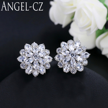 ANGELCZ Elegant Party CZ Jewelry Silver Color Sparkling Zirconia Large Bridal Stud Earrings For Women Luxury Wedding Gifts AE019 2024 - buy cheap