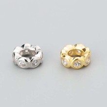 Contas de berloques de prata esterlina 925, roda rhienstone, 7x7x3mm, designer, cor dourada, espaçador, contas, diy, jóias, pulseiras 2024 - compre barato