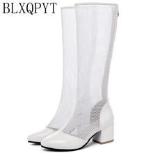 BLXQPYT Size 32-45 Women Knee High Boots High heels Zipper Sexy Lace Mesh Boots Summer Cool Boots Breathable Shoes Woman C5-19 2024 - buy cheap