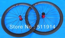 Juego de ruedas para bicicleta de carretera de carbono, 700C-50mm, rayo negro, bujes rojos 2024 - compra barato