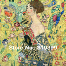 Oil Painting reproduction on Linen Canvas,Lady with Fan by gustav klimnt,,Free DHL ship ,100%  handmade,Museam Quality 2024 - buy cheap