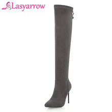 Lasyarrow Zipper Botas Femininas Sexy fashion Women Boots Over Knee High Boots Winter Females Footwear Crystal Thigh High Boots 2024 - buy cheap