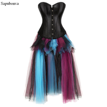 Sapubonva Sexy Gothic Victorian Corset Dress Overbust Corsets and Bustiers Long Skirt Set Mixed Colors Party Burlesque Plus Size 2024 - buy cheap