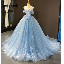 Gorgeous Ball Gown Prom Dress 3D Flowers Appliques Tulle Evening Dresses Off The Shoulder Vestido De Festa Formal Dress 2024 - buy cheap