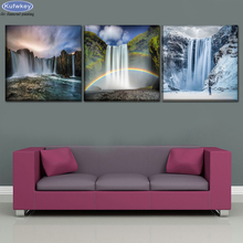 triptych diy 5d diamond painting Waterfall landscape full square round diamond mosaic crafts embroidery rhinestones decoration 2024 - buy cheap