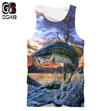 OGKB Men's Vest Hot Gyms Slim fit 3D Tank Tops Print Fish Streetwear Big Size Attire Hombre Spring Tank Tops Wholesale 2024 - buy cheap