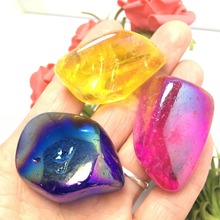 High quality!Natural Aura Crystal Tumbled Stone Angel Aura Titanium Crystal Electroplated Stunning Rainbow 2024 - buy cheap