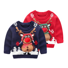 Рождественский вязаный свитер для мальчиков, свитер с мультяшным оленем, Детский свитер кардиган, пуловер для маленьких мальчиков, вязаный свитер 2024 - купить недорого