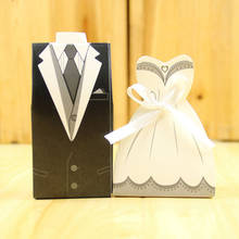 New Fashion Paper Wedding Party Candy Favor Box Dress Bride Groom Shape Gift packing Box With White Silk Ribbon, 1 Sheet 2024 - buy cheap