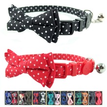 2PCS/PACK Cat Collar Breakaway Bow Tie Bell Black White Dots Quick Release Safety Cat Kitten Puppies Collars Accessories 17-28cm 2024 - buy cheap