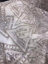 White wedding dress design fabric sequin embroidery French mesh Nigeria lace sequins suitable for dress DIY apparel fabric 2024 - buy cheap