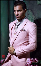 Custom Made Handsome One Button Pink Groom Tuxedos Notch Lapel Best Man Groomsman Men Wedding Suits ( jacket+Pants+vest+tie) 2024 - buy cheap