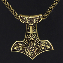 Men Viking Amulet Odin Face With Raven Thor Hammer Necklace Knot Pendant Metal Chain 2024 - buy cheap