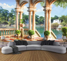 Custom Wallpaper 3D Stereo Space Balcony Waterfall Scenery Roman Column Photo Wallpaper Living Room Bedroom Backdrop Decor Mural 2024 - buy cheap