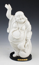 Estátua de buda feliz porcelana branca dehua, elaborada, sorridente 2024 - compre barato