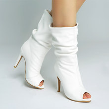 Bota feminina/белые пикантные Летние кожаные сапоги до бедра на высоком каблуке с открытым носком; пикантные женские сандалии; женская обувь 2024 - купить недорого