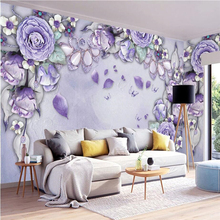 beibehang 3d Wallpaper Mural Sticker European Luxury Purple Flower Jewelry Background wall papers home decor papel de parede 2024 - buy cheap