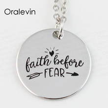 Wholesale FAITH BEFORE FEAR Engraved Disc Pendant Charms Necklace Lover Gift Jewelry 18inch, 22MM, 10Pcs/Lot, #LN147 2024 - buy cheap