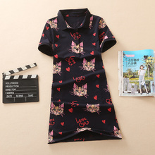 New Slim Polo Love Heart Cat Print Party Dress Summer T Shirt Mini Women Short Vestidos Casual Cute Dresses Vestido De Festa 2024 - buy cheap