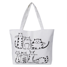 Bolso de lona de mujer bolso de hombro de dibujos animados gato impreso mujer de gran capacidad bolso de playa de mujer de lona bolso de compras 2024 - compra barato