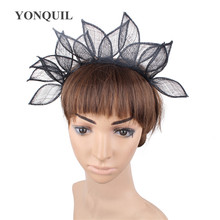 Vintage Black Cute Leaves Design Headbands Grils Sinamay Fascinator Hats Bridal Wedding Hair Accessories Cocktail Hat SYF640 2024 - buy cheap