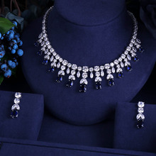 Conjunto de collar y pendientes con forma de gota de agua de zirconia AAA para mujer, joyería de boda, azul, nuevo diseño 2024 - compra barato