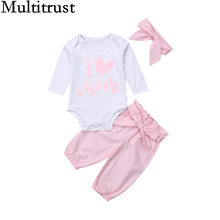 Citgeett 0-24M Toddler Kid Baby Girl Cotton Letter Mom Love Romper Tops+Pants Pink Outfits Clothes Autumn Set 2024 - buy cheap