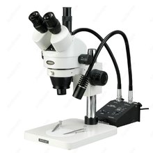 Microscopio Trinocular, suministros de AmScope, Zoom Trinocular 3.5x-45X, microscopio estéreo con luces LED de cuello de cisne 2024 - compra barato