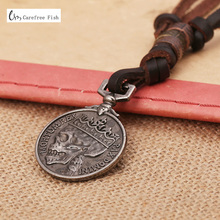 New male leather skull necklaces,100% genuine cowhide men's posthumous service medal mortumrex pax domini pendent jewelry N0045 2024 - buy cheap