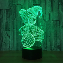 Urso de natal 3d figura multicolorido visual estereoscópico led lâmpada base plástico alimentado por bateria acrílico presente do feriado a79 2024 - compre barato