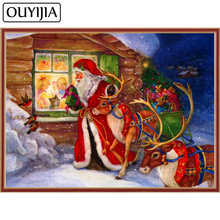 OUYIJIA-pintura al óleo de Navidad 5D, cuadro de diamantes de dibujos animados artesanal, bordado de punto de cruz, mosaico de reno, decoración de Santa Claus 2024 - compra barato