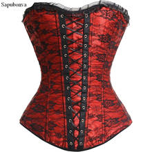 Sapubonva Women's Lace Up Boned Plus Size Sexy Overbust Corset Bustier Top Gothic Burlesque Victorian Floral Corselet Red S-6XL 2024 - buy cheap