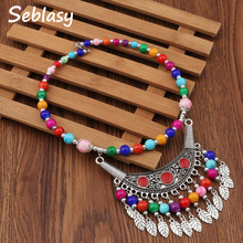 Seblasy Boho Maxi Natural Stone Beads Moon Leaves Tassel Necklaces pendants for Women Simple Style Valentine's Day Jewelry 2024 - buy cheap