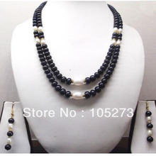New Free Shipping Pearl Jewelry Set 4-10mm Natural White Black Flat Freshwater Pearl 2Rows Necklace 17-18'' Earrings Top Quality 2024 - buy cheap