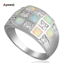 ROLILASON New Brand design Luxury Green fire Opal Silver Stamped Rings women fashion jewelry USA size #6#7#8#9 OR608A 2024 - buy cheap