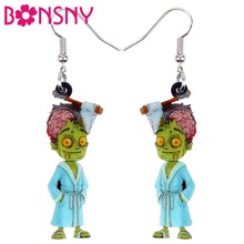 Bonsny Acrylic Halloween Horrible Bathrobe Zombie Earrings Drop Dangle New Fashion Party Jewelry For Women Girls Charms Bijoux 2024 - buy cheap