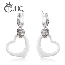 New Elegant Rhinestone Heart Love Stud Earrings Women Over Size Heart Shape Pendant Ceramic Long Earrings Pendientes Jewelry 2024 - buy cheap