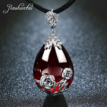 JIASHUNTAI Retro 100% 925 Silver Sterling Red Garnet Gemstone Rose Pendant Necklace Jewelry For Women Vintage 2024 - buy cheap