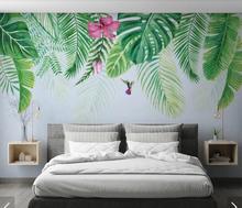 Ins-papel tapiz de hojas tropicales nórdicas, murales de papel de pared de flores, Mural impreso 3D de hojas naturales para dormitorio 2024 - compra barato