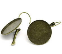 Zinc Metal Alloy + Alloy Earrings Findings Round Antique Bronze Cabochon Settings(Fits 20mm)3.3cm x 21mm ,4 PCs new 2024 - buy cheap