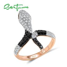 SANTUZZA Silver Ring For Women 925 Sterling Silver Rose Gold Color Snake Black Spinel Cubic Zirconia кольца Party Fine Jewelry 2024 - buy cheap