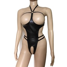 Sexy PU Leather Cupless Crotchless Teddies Leotard Open Breast Crotch Bodysuit Catsuit Clubwear Fetish Wear Mistress Costume 2024 - buy cheap