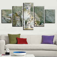 Cuadros de animales decoración para el arte de la pared del dormitorio 5 piezas impresión HD leopardo familia lienzo abstracto pintura cartel marco Modular 2024 - compra barato