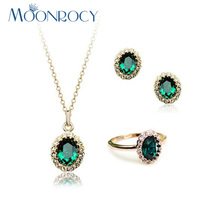 Moonrocy frete grátis cor de ouro rosa cristal verde joias conjunto colar brinco e anel de presente para mulheres 2024 - compre barato