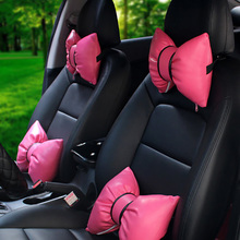 Almohadón de cuero con lazo para descanso del cuello del coche, conjunto de cojín para reposacabezas de asiento de seguridad, color rosa y rojo, accesorios para niñas 2024 - compra barato