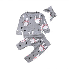Newborn Baby Boys Girls Cartoon Rabbit Long Sleeve Top Shirt + Long Pants+Headband Clothes 3Pcs Outfits Twins Baby Clothing Set 2024 - buy cheap