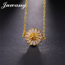 JUWANG Sun Flower Cubic Zirconia Charm Necklace For Woman Girl Fashion Adjustable Chain Necklace For Women Party Gift 2024 - купить недорого