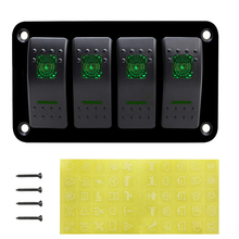 Painel de alumínio interruptor de carro, led verde 4 gang barco painel de carro 5 pinos liga/desliga interruptor para barco carro marinho trailer 2024 - compre barato